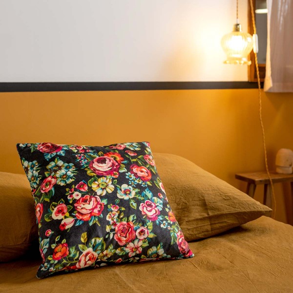 Housse de coussin velours DEVI noir