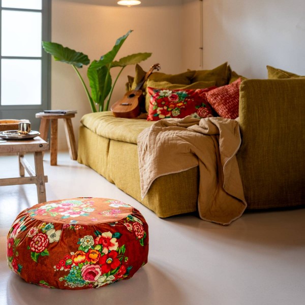 Round velvet ottoman HANAMI canelle