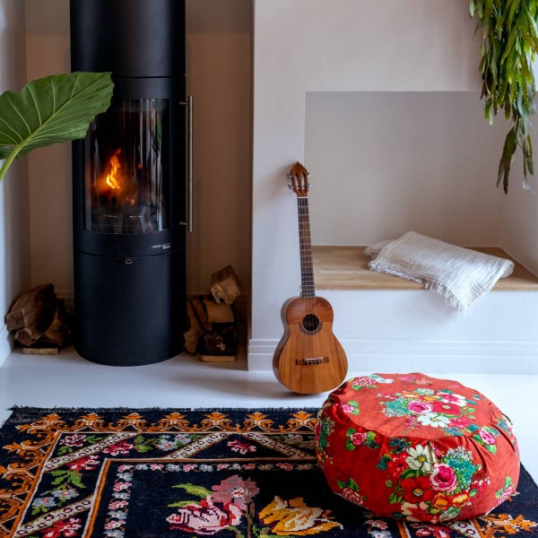 Round velvet ottoman HANAMI orange