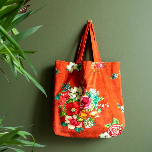 Velvet tote bag HANAMI orange