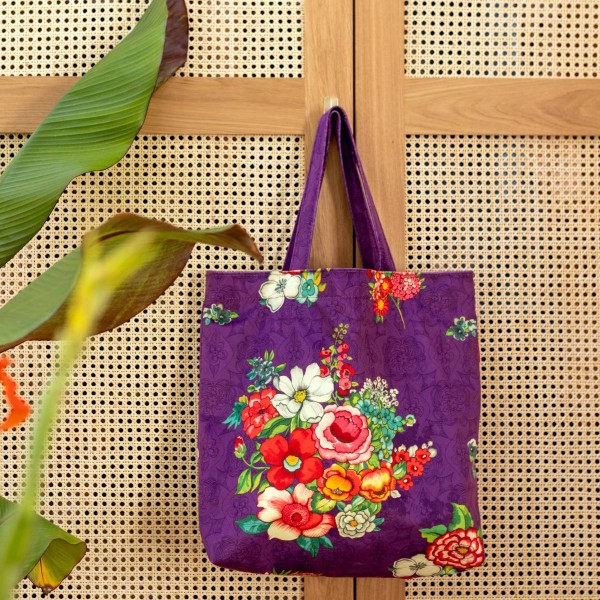 Velvet tote bag HANAMI purple