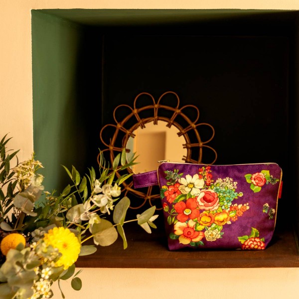 Velvet pouch HANAMI purple 19x28cm