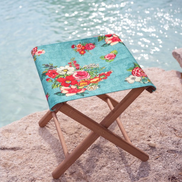 Wooden folding stool HANAMI turquoise