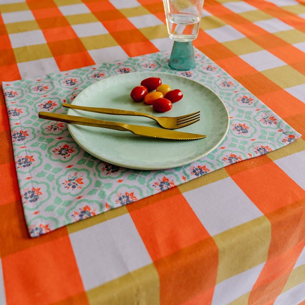 Nappe rectangulaire en coton CARO orange