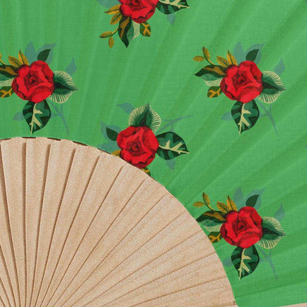 Birch wood hand fan ROSALIE green