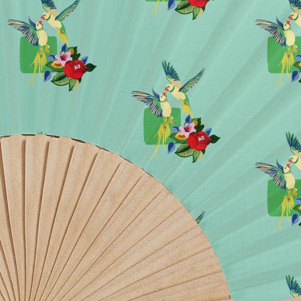 Birch wood hand fan TAO turquoise