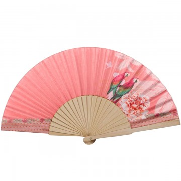 Birch Wood Hand Fan Macao Pink