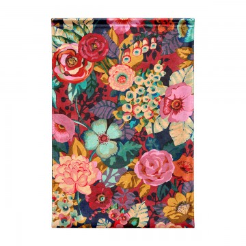 Arazzo da parete in tessuto LOUISON 90 x 135 cm, rose, peonie e anemoni su fondo scuro, appeso in un soggiorno 2