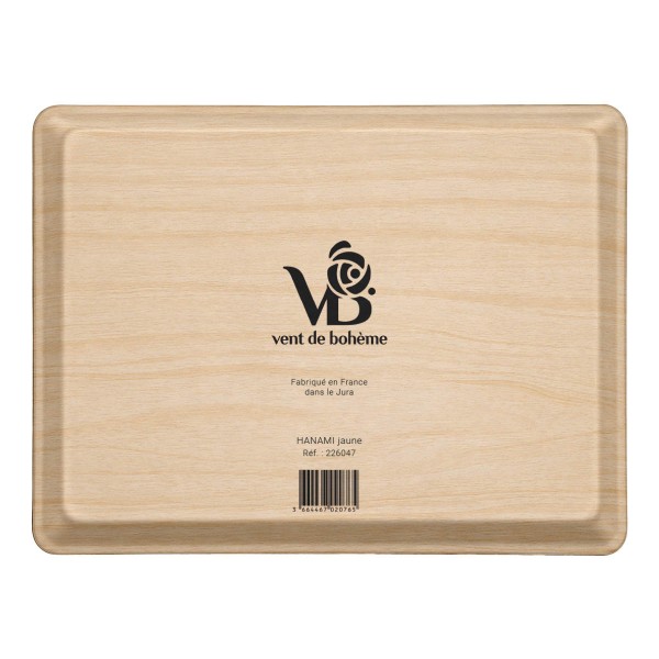 Dos du plateau rectangulaire HANAMI jaune 40 x 30 cm avec le logo Vent de Bohème