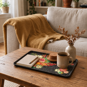 Rectangular tray HANAMI black 40 x 30 cm, top view 2