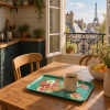 Rectangular tray HANAMI blue 40 x 30 cm with a cup of coffee on a kitchen table overlooking Paris