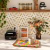 Rectangular tray PAJARO 40 x 30 cm with a cup of coffee on a kitchen worktop