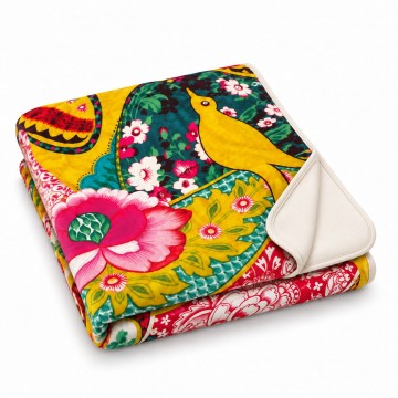 Plaid velours PAJARO 140 x 190 cm plié : doublure écrue et biais écru