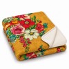 Plaid velours HANAMI jaune 140 x 190 cm plié : doublure écrue et biais écru