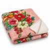 Plaid velours HANAMI rose 140 x 190 cm plié : doublure écrue et biais écru
