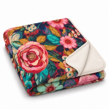 Plaid velours LOUISON 140 x 190 cm plié : doublure écrue et biais écru