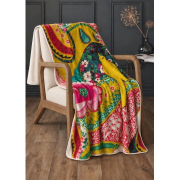 Plaid velours PAJARO 140 x 190 cm plié : doublure écrue et biais écru 2