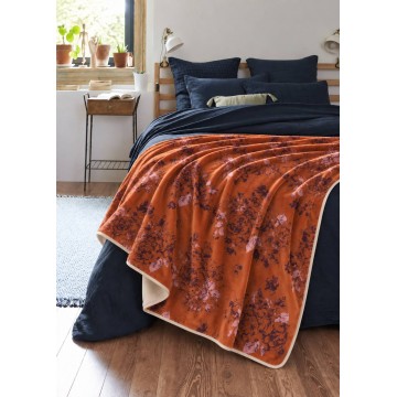 Manta de terciopelo AIMI naranja 140 x 190 cm doblada: forro crudo y bies crudo 2
