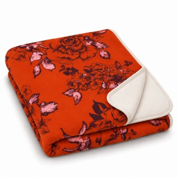 Plaid velours AIMI orange 140 x 190 cm plié : doublure écrue et biais écru