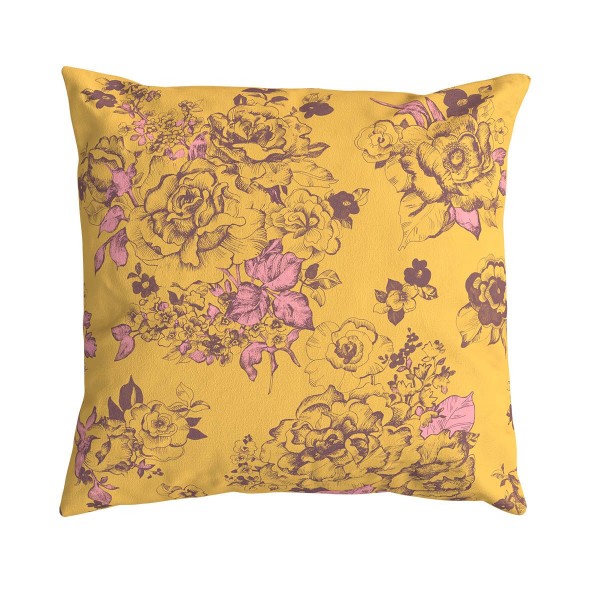 Fodera per cuscino quadrata AIMI gialla 40 x 40 cm: motivo floreale disegnato a mano