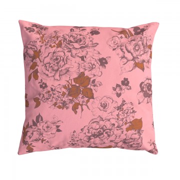 Housse de coussin carrée AIMI rose 40 x 40 cm : motif floral dessiné à la main