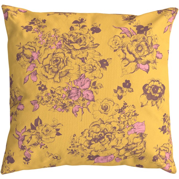 Funda de cojín cuadrada AIMI amarilla 50 x 50 cm: motivo floral dibujado a mano