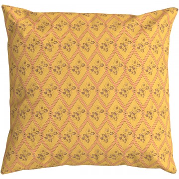 Housse de coussin carrée HINDI jaune 50 x 50 cm : motif floral et géométrique dessiné à la main