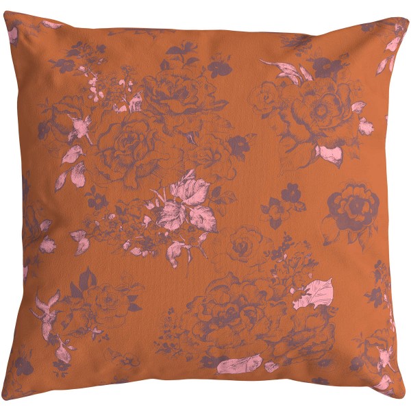 AIMI orange square cushion cover 50 x 50 cm: hand-drawn floral pattern