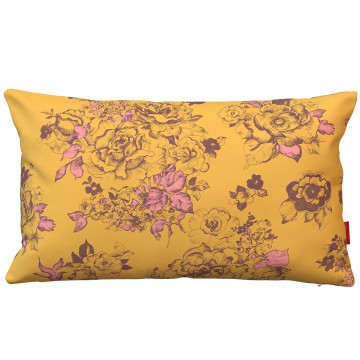 Cojín de sofá rectangular AIMI amarillo 30 x 50 cm: motivo floral dibujado a mano