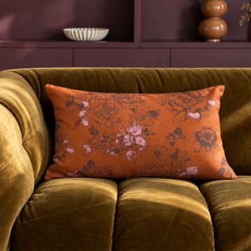 Cojín de sofá rectangular AIMI naranja 30 x 50 cm: motivo floral dibujado a mano 2