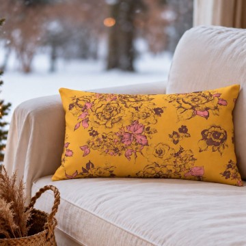 AIMI yellow rectangular scatter cushion 30 x 50 cm: hand-drawn floral pattern 2
