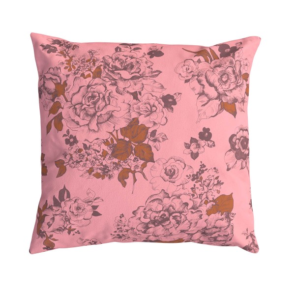 Cojín de sofá cuadrado AIMI rosa 40 x 40 cm: motivo floral dibujado a mano