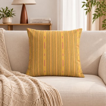 Coussin de canapé carré PALOMA jaune 40 x 40 cm : motif à rayures dessiné à la main 2
