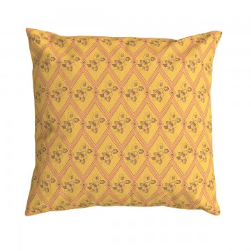 Cojín de sofá cuadrado HINDI amarillo 40 x 40 cm: motivo floral y geométrico dibujado a mano