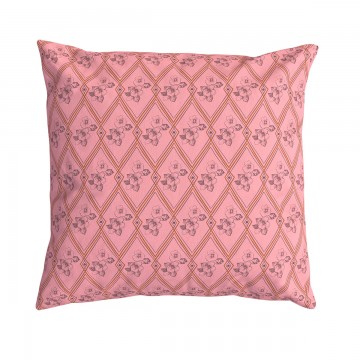 Coussin de canapé carré HINDI rose 40 x 40 cm : motif floral et géométrique dessiné à la main