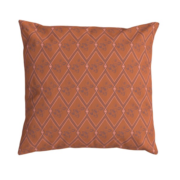 Quadratisches Sofakissen HINDI orange 40 x 40 cm: handgezeichnetes florales und geometrisches Muster