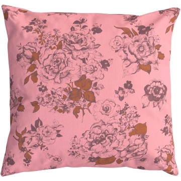 Coussin de canapé carré AIMI rose 50 x 50 cm : motif floral dessiné à la main