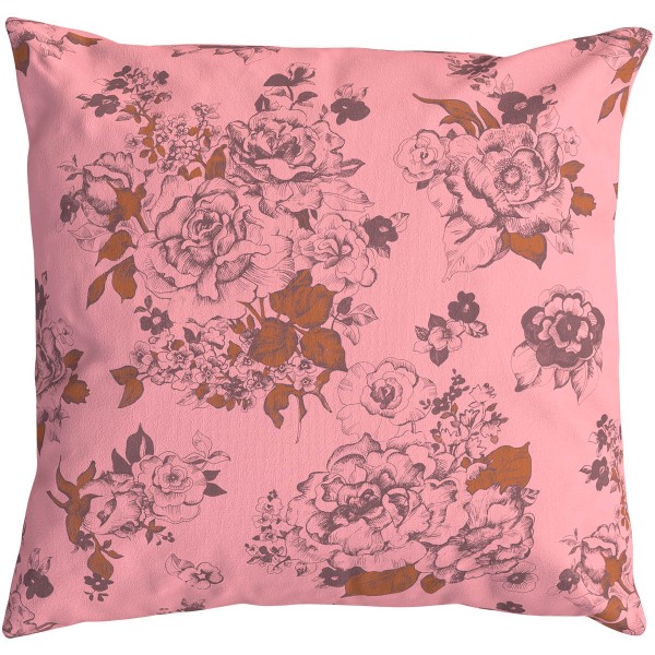 Cojín de sofá cuadrado AIMI rosa 50 x 50 cm: motivo floral dibujado a mano