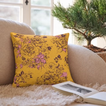 AIMI yellow square cushion cover 40 x 40 cm: hand-drawn floral pattern 2