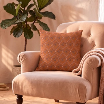 Fodera per cuscino quadrata HINDI arancione 40 x 40 cm: motivo floreale e geometrico disegnato a mano 2