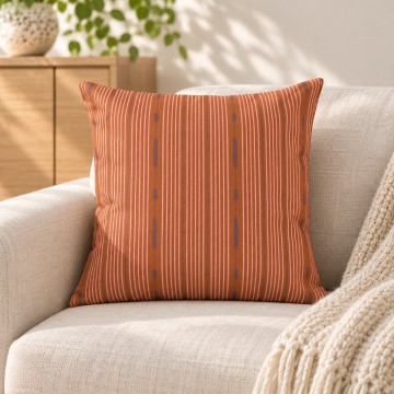 Housse de coussin carrée PALOMA orange 40 x 40 cm : motif à rayures dessiné à la main 2