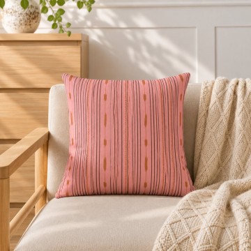 PALOMA pink square cushion cover 40 x 40 cm: hand-drawn striped pattern 2
