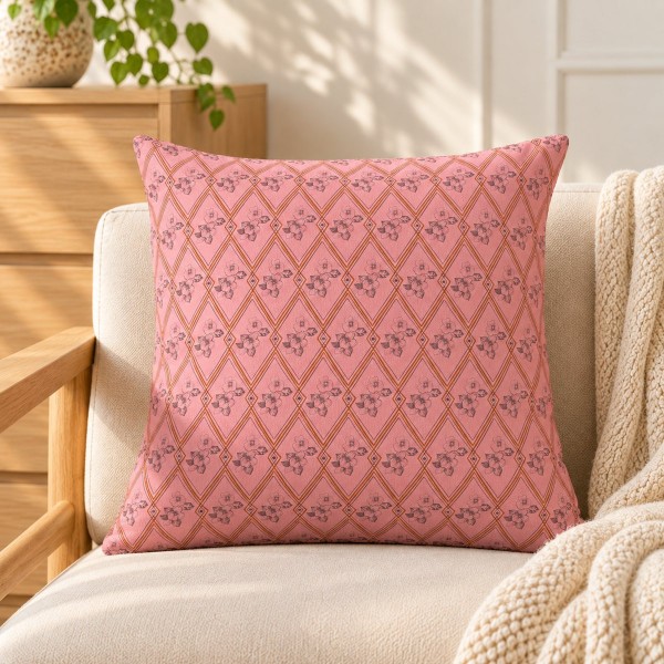 HINDI pink square cushion cover 50 x 50 cm, filled, on an armchair