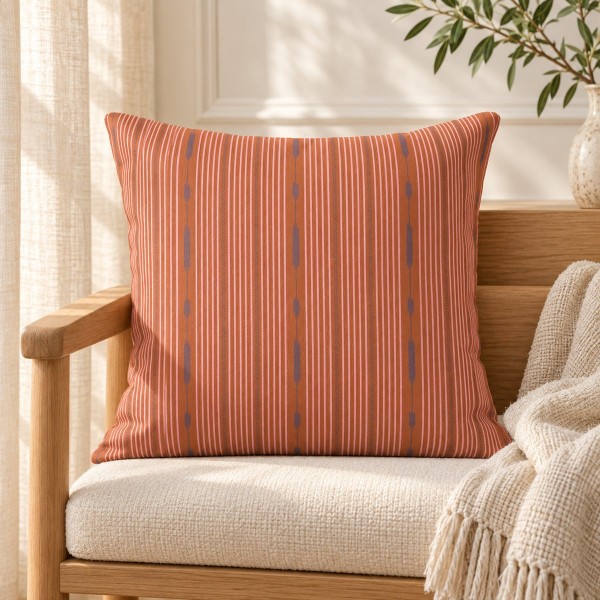 Fodera per cuscino quadrata PALOMA arancione 50 x 50 cm imbottita, su una poltrona