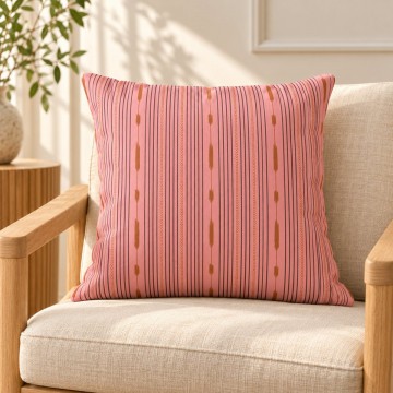 Housse de coussin carrée PALOMA rose 50 x 50 cm : motif à rayures dessiné à la main 2