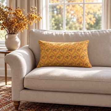 HINDI yellow rectangular scatter cushion 30 x 50 cm: hand-drawn floral and geometric pattern 2