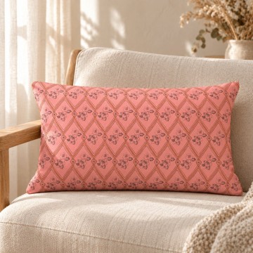 Coussin de canapé rectangulaire HINDI rose 30 x 50 cm : motif floral et géométrique dessiné à la main 2