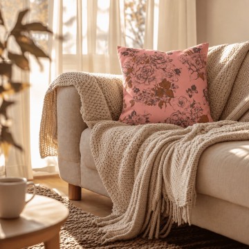 Coussin de canapé carré AIMI rose 40 x 40 cm : motif floral dessiné à la main 2
