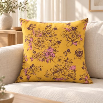 Coussin de canapé carré AIMI jaune 50 x 50 cm : motif floral dessiné à la main 2