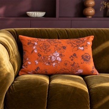 Housse de coussin rectangulaire AIMI orange 30 x 50 cm : motif floral dessiné à la main 2